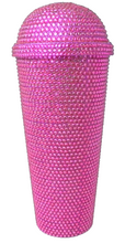 Load image into Gallery viewer, Fuchsia Pink Rhinestone Bling Water Bottle Cup with Lid - No Straw - 24 oz
