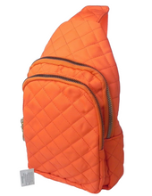 Load image into Gallery viewer, Bright Orange Quilted Sling Bag Crossbody Traveler Double Zip Backpack
