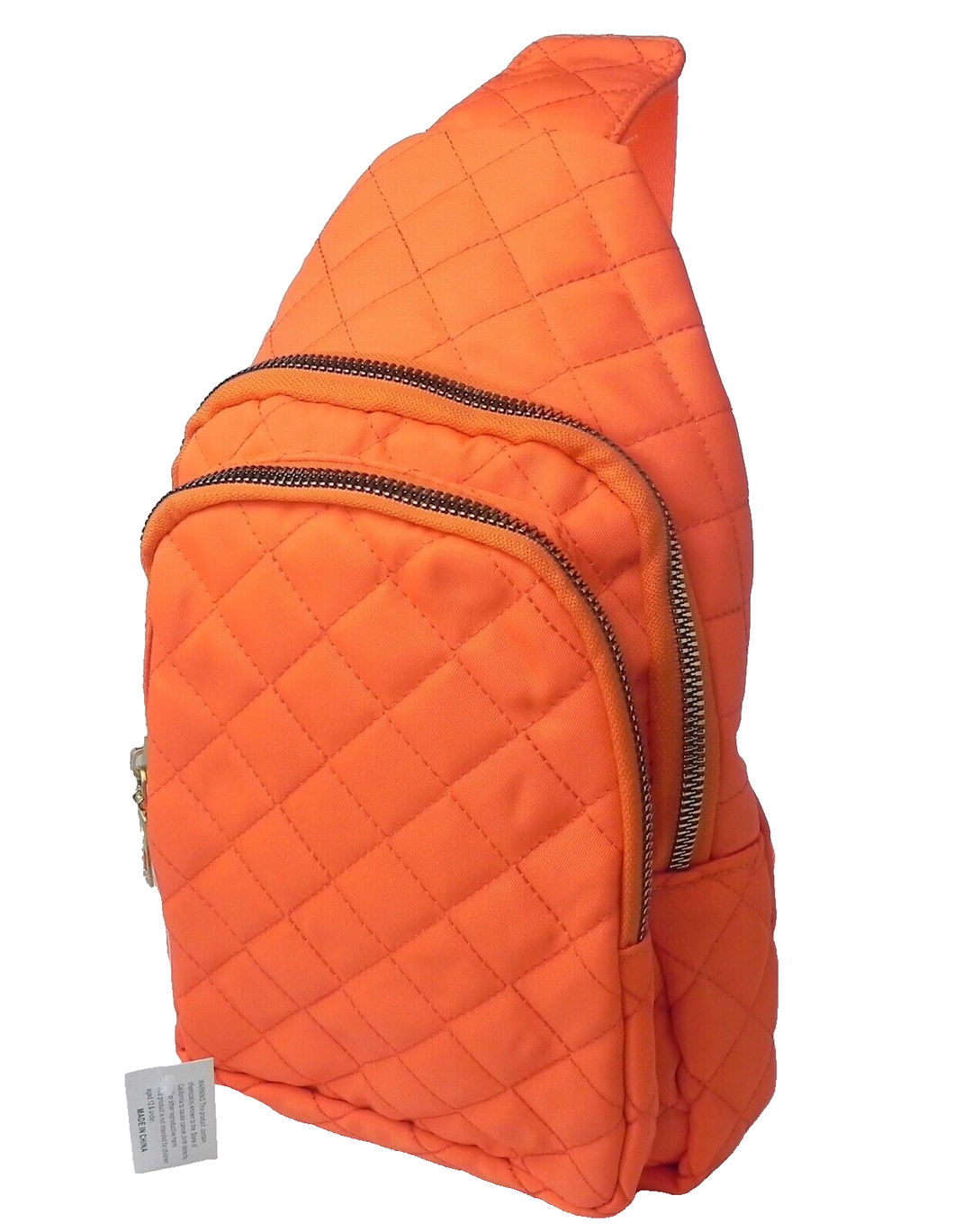 Bright Orange Quilted Sling Bag Crossbody Traveler Double Zip Backpack