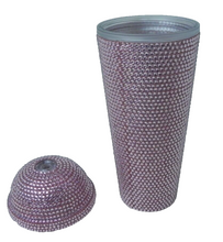 Load image into Gallery viewer, Light Pink Rhinestone Bling Water Bottle Cup with Lid - No Straw - 24 oz
