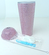 Load image into Gallery viewer, Light Pink Rhinestone Bling Water Bottle Cup with Lid - No Straw - 24 oz
