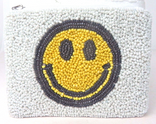 Load image into Gallery viewer, Yellow and Black Smiley Face Beaded Coin Pouch Wallet with Zip Closure
