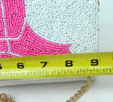 Load image into Gallery viewer, Pink Cowgirl Boots Beaded Crossbody Wallet Purse w/ Chain Strap
