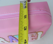 Load image into Gallery viewer, Barbie Pink Fuzzy Letter Nylon Travel Make-up Bag Pouch w/ Wrist Strap
