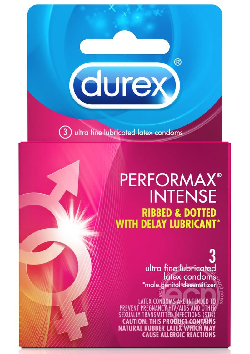 Durex Performax Intense Ribbed and Dotted Lubricated Latex Condoms 3-Pack