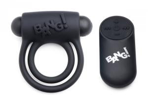 BANG! SILICONE COCK RING & BULLET W/ REMOTE BLACK