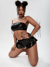 Load image into Gallery viewer, Allover Sequin Decor Bandeau Lingerie Set 4XL
