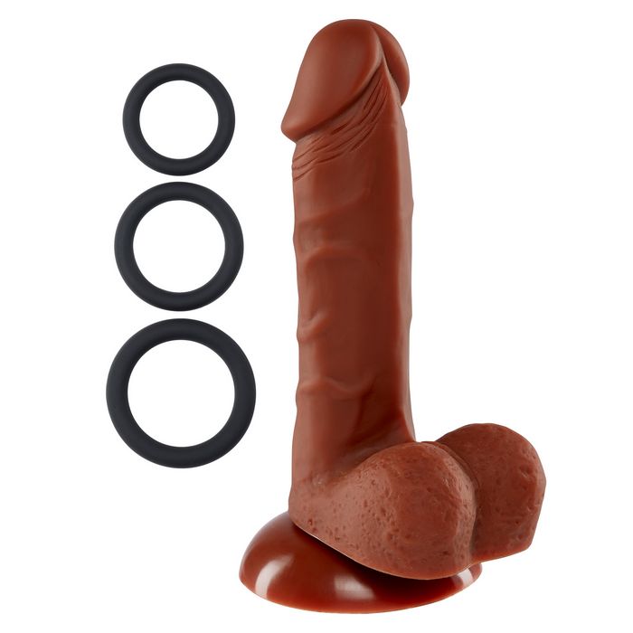 PRO SENSUAL PREMIUM SILICONE DONG W/ 3 C RINGS BROWN 6 INCH