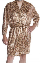 Load image into Gallery viewer, Men&#39;s Metallic Foil Short Wrap Robe in Gold Animal Print - OS
