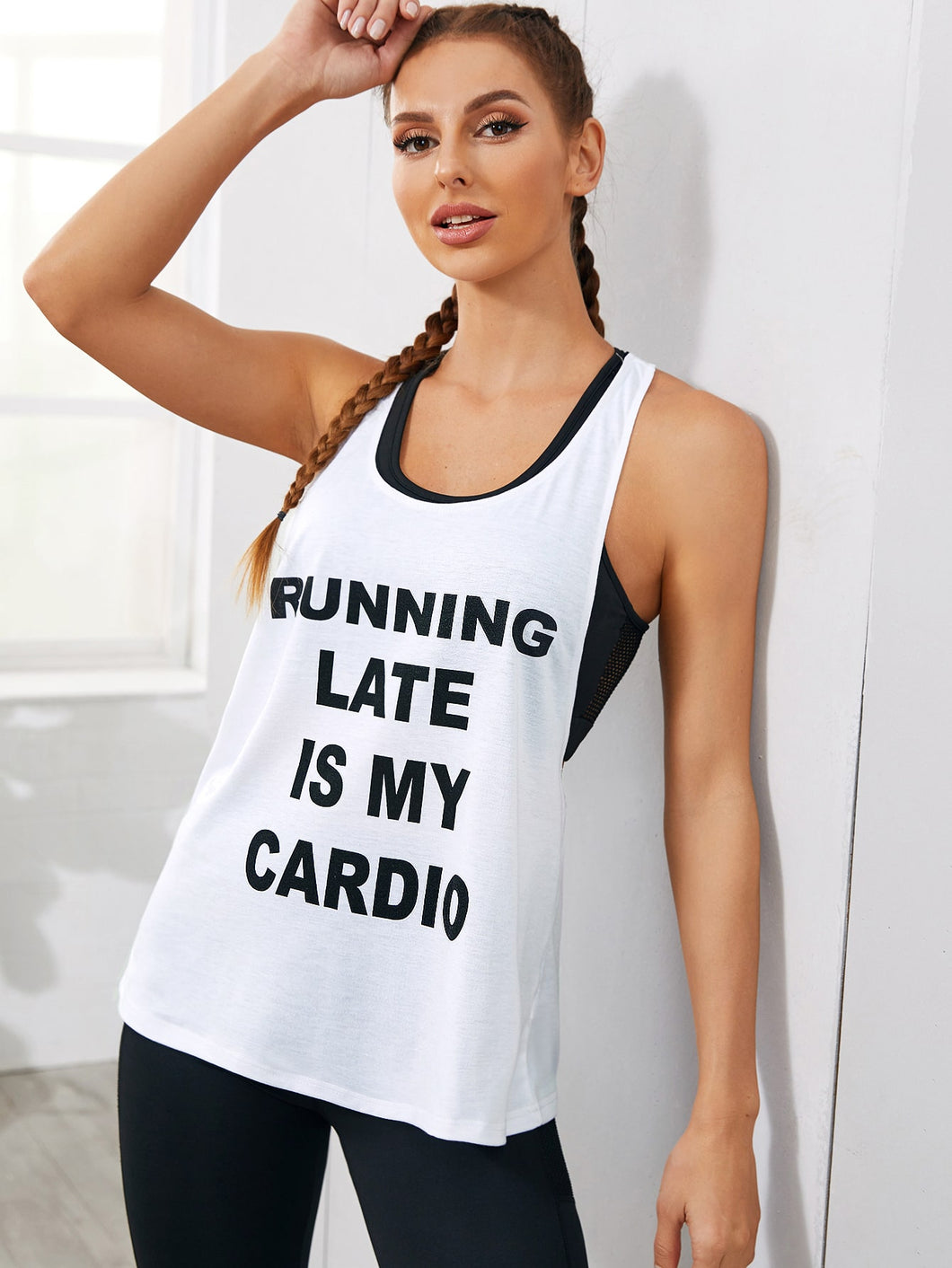 Slogan Graphic Racer Back Sports Tank Top Without Bra-L