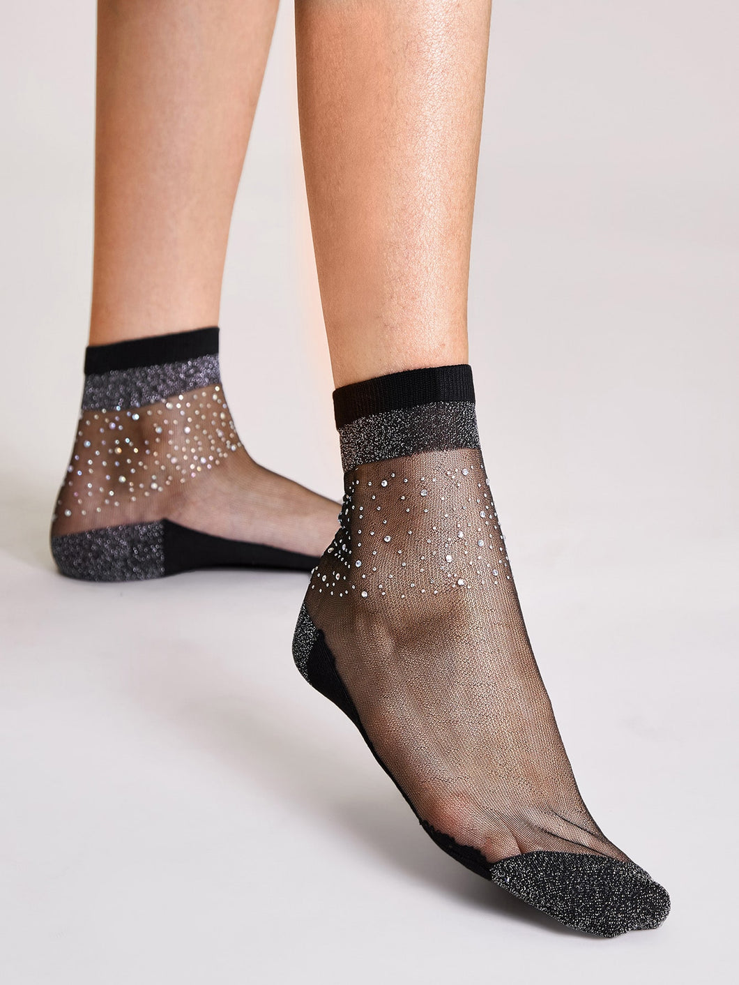 1 pair Rhinestone Decor Mesh Socks