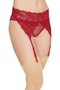 CROTCHLESS PANTY W/ ATTACHED GARTER MERLOT O/S
