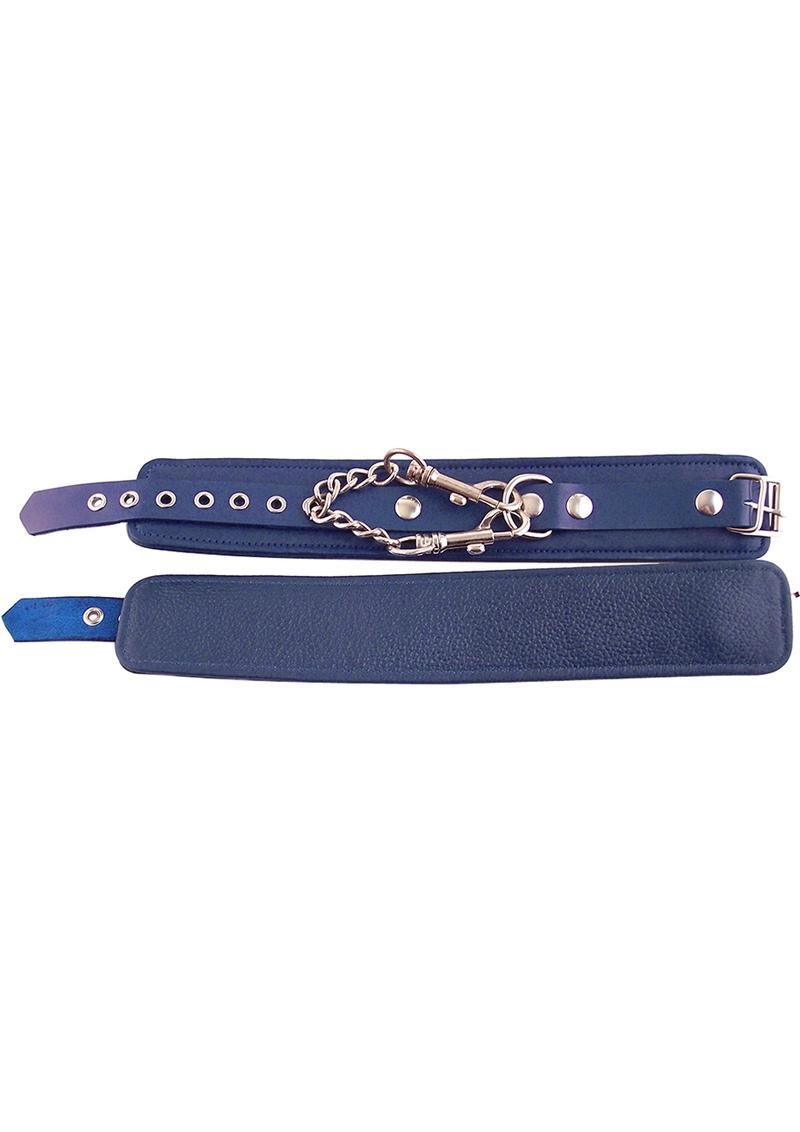 Rouge Plain Leather Adjustable Ankle Cuffs - Blue