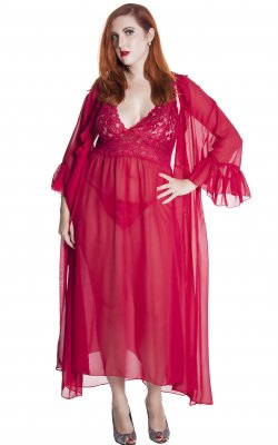 Chiffon Robe W/ Tie - Queen 2 Red