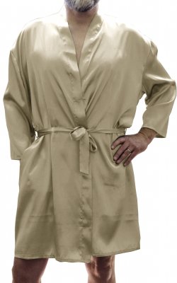 Classic Charmeuse Wrap Robe Sleepwear in Taupe - OS