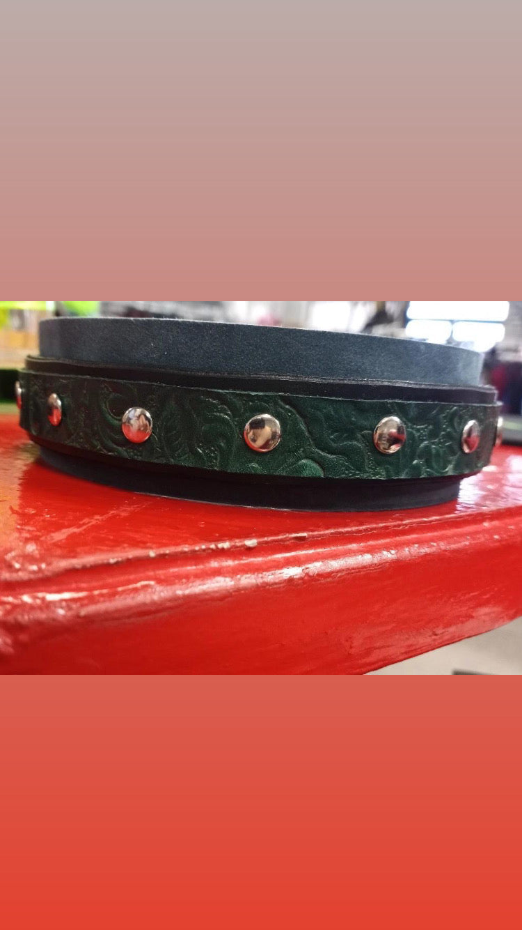 Green collar with silver facets