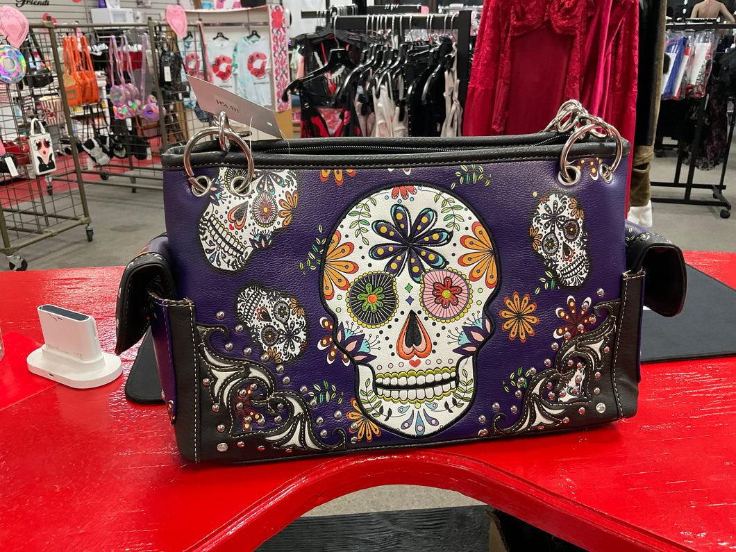 Purple candy skull purse