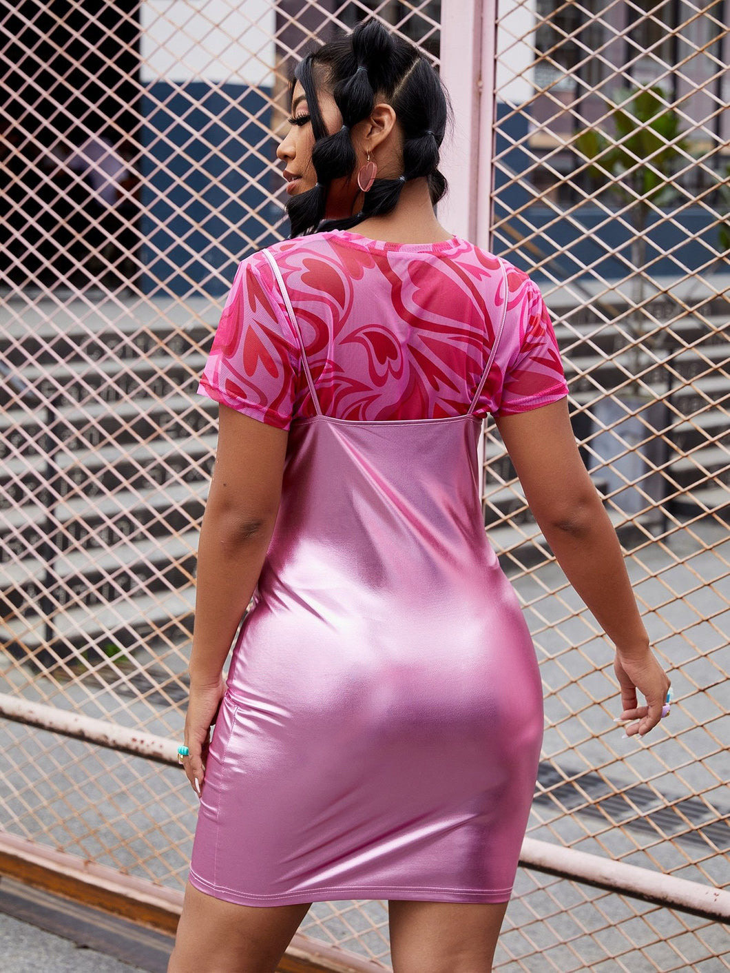 Shein Plus 1pc Pink PU Cami Dress- 1XL
