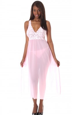 Pink Chiffon Gown with Lace Cups