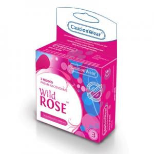 Caution Wear Wild Rose Ribbed Lubricated Latex Condoms 3 Pack