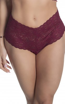 Stretch Lace Cheeky Thong Panty - Burgundy