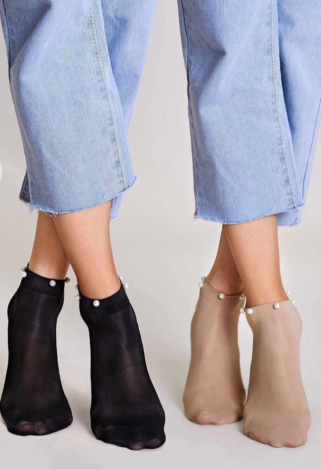 2 pairs Faux Pearl Decor Socks