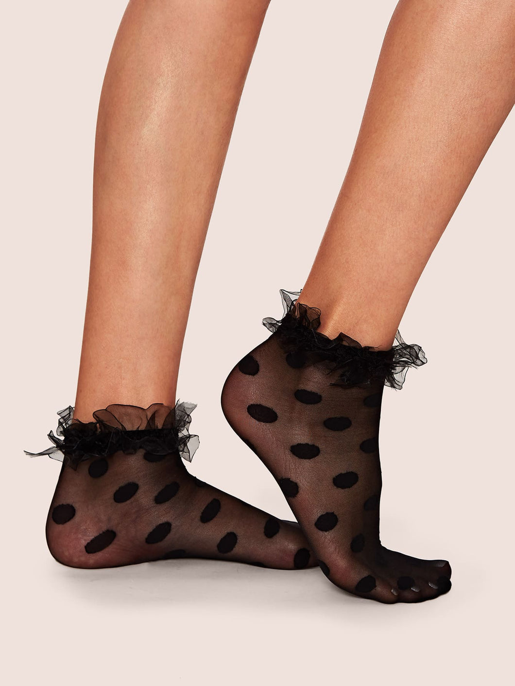 1 pair Polka Dot Pattern Ruffle Hem Mesh Socks