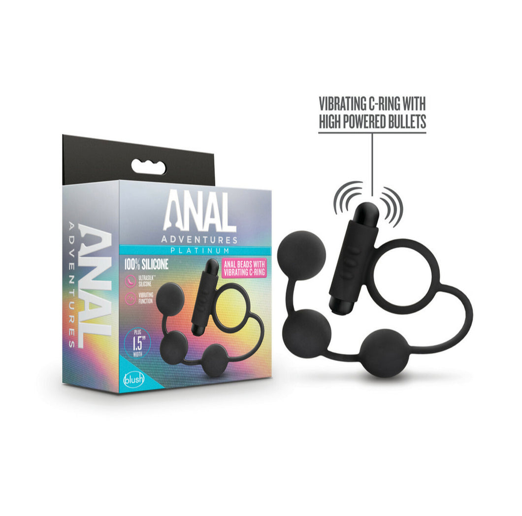 Anal adventures platinum silicone anal beads with vibrating cock ring