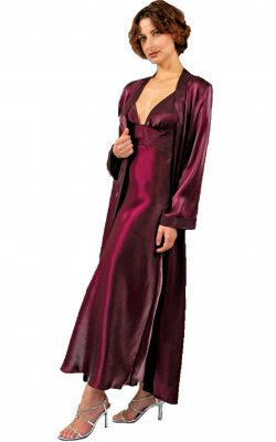 Vxintimates Rayon cotton jacquard long robe with trim, front tie