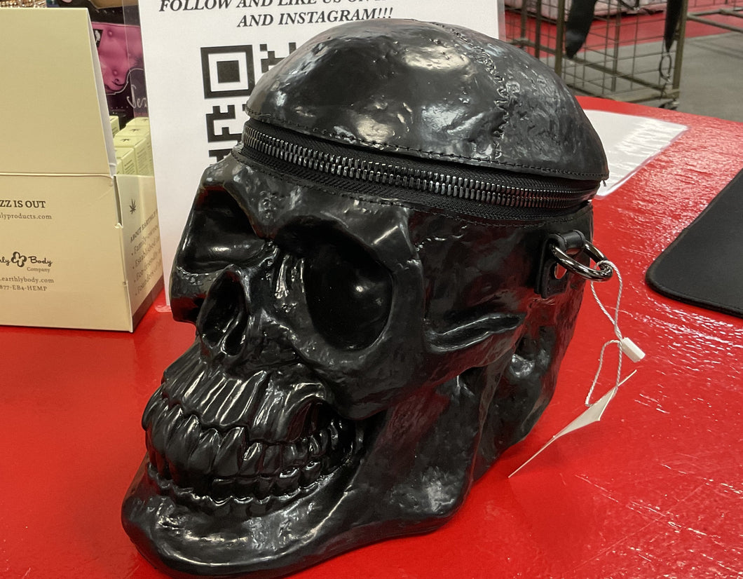 Skull Purse in Vinyl - Figural Skeleton Head Bag Goth