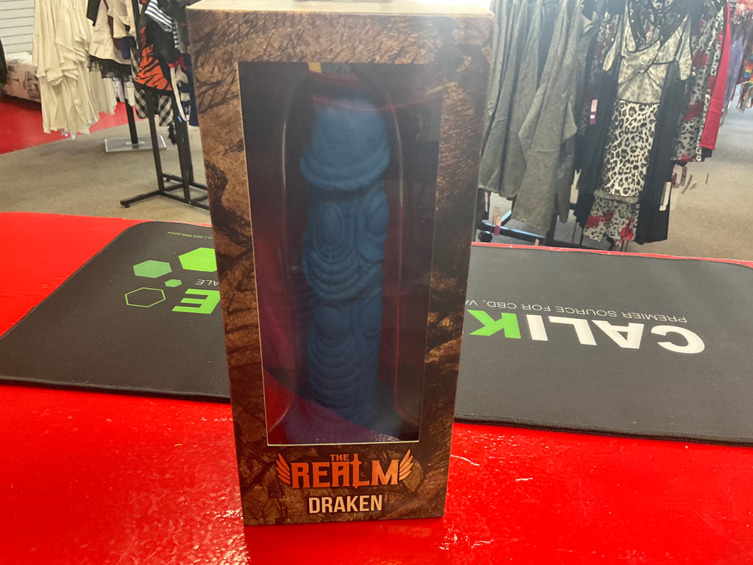 The Realm Draken Lock On Silicone Dildo 7.75in - Blue
