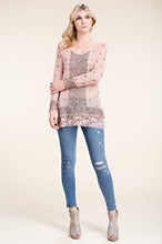 Load image into Gallery viewer, Peach Long Sleeve Top with print and stones lace hem by Vocal
