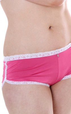Microfiber roller girl short with contracting white lace trims dark pink/white