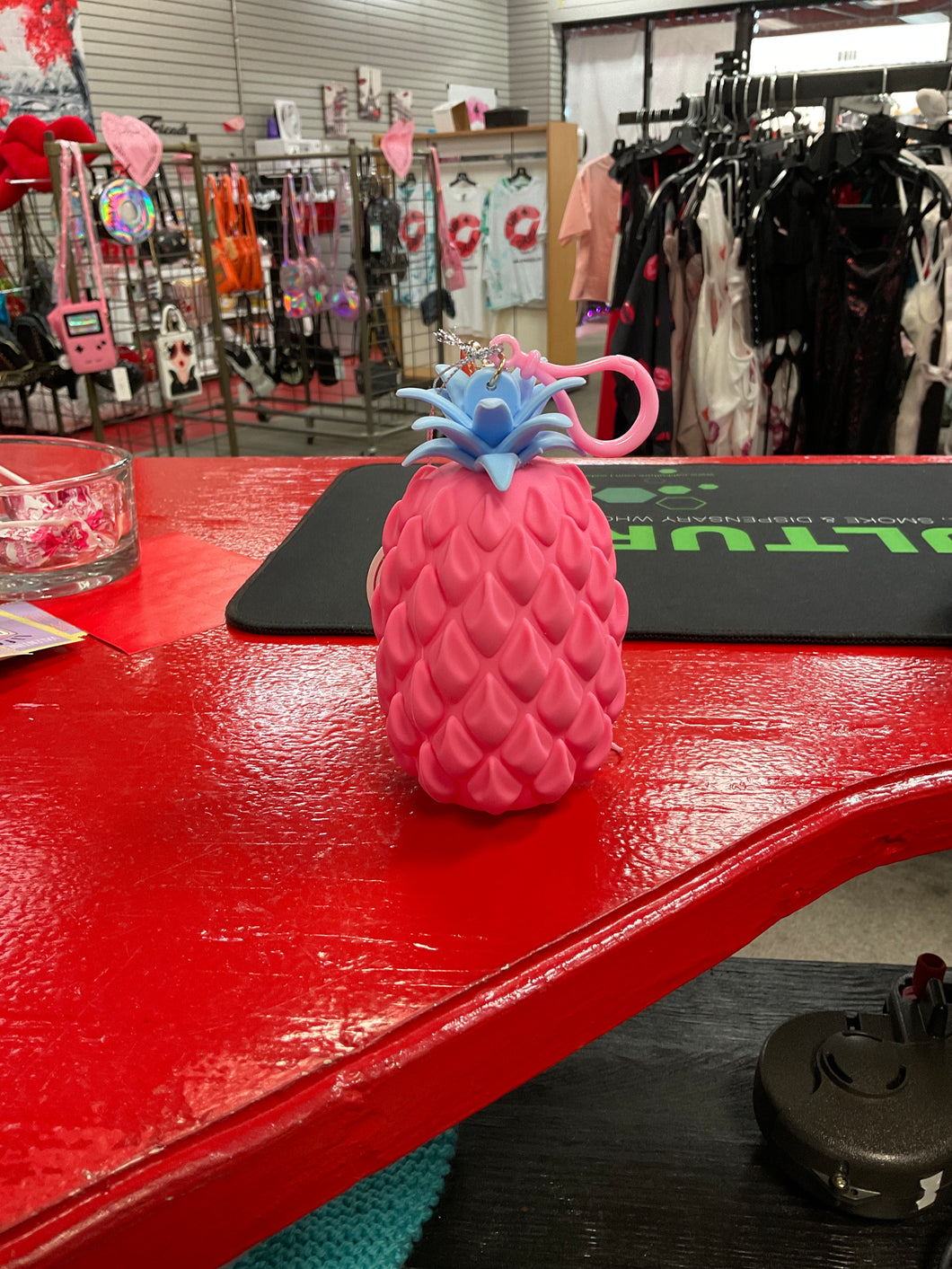 Pink pineapple keychain coin purse