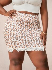 Shein leopard print lace trim bodycon skirt 4xl