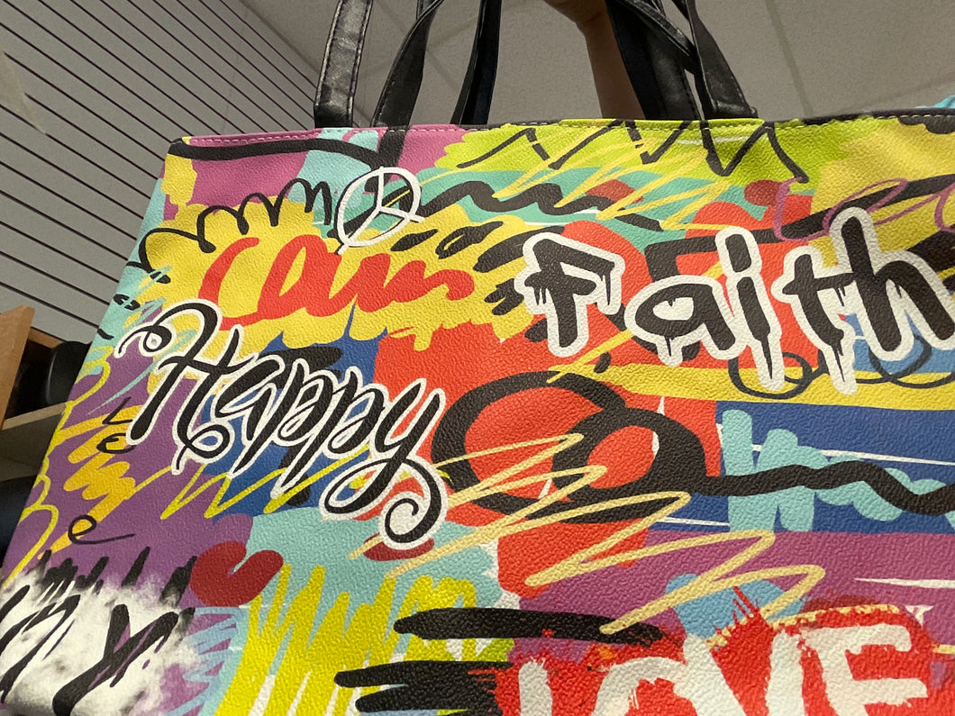 Graffiti print tote bag