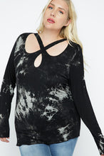 Load image into Gallery viewer, Tie Dye Criss Cross Long Sleeve Top with Stones by Vocal - Black

