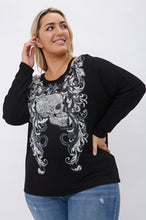 Load image into Gallery viewer, Cut out long sleeve Top with gem sugar skull - Black
