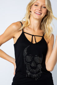 Strappy Front top with gem skull - Black