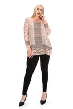 Load image into Gallery viewer, Pink Long Sleeve Top with print and stones lace hem by Vocal
