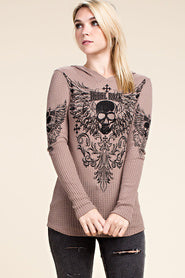 Women Knit Hoodie Top with Skull by Vocal