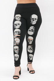 Skull Print and Laser Cut Leggings by Vocal