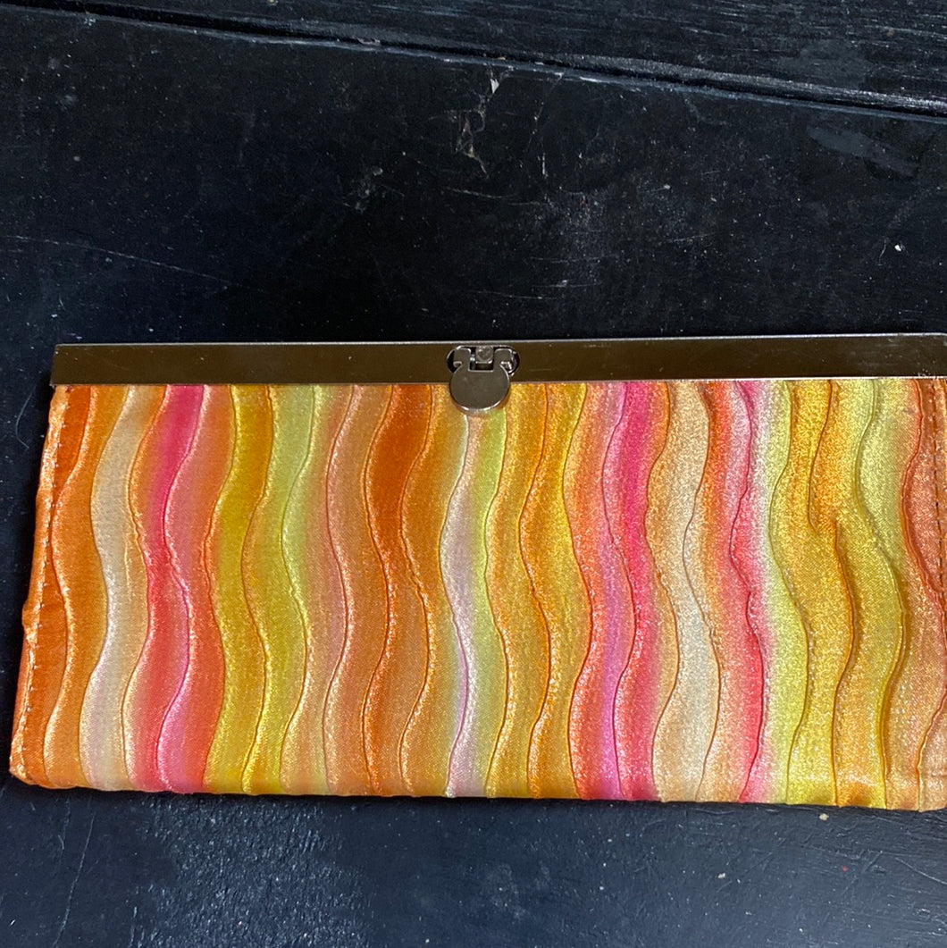 Pink and Yellow Shiny wallet - top clasp open