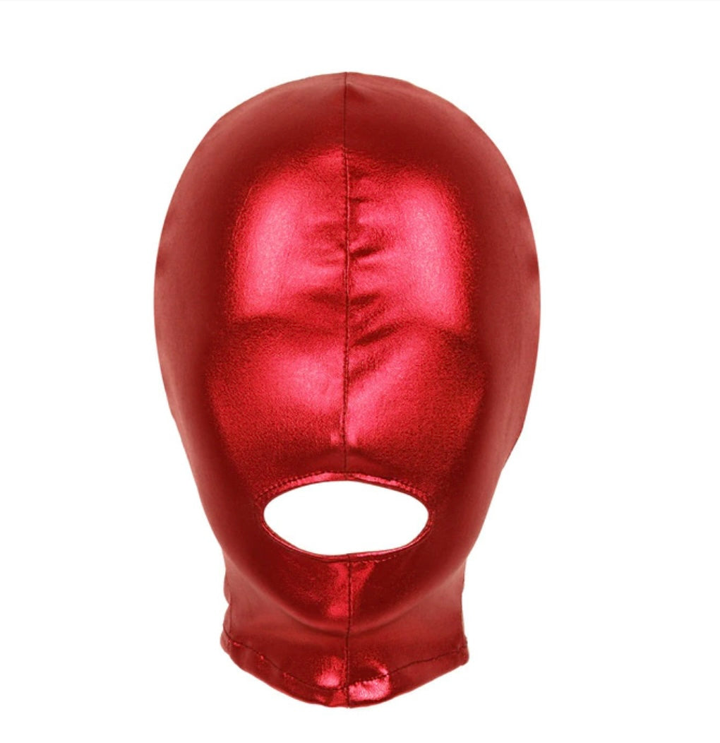 Sexy Unisex Mens Women Cosplay Face Mask Latex Shiny Metallic Open Mouth Hole Headgear Full Face Mask Hood for Role Play