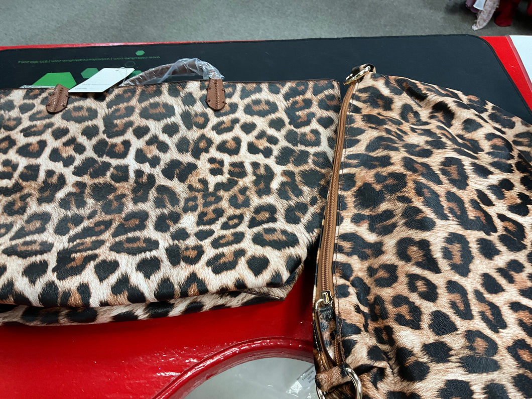 Leopard print tote with removable handbag