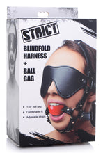 Load image into Gallery viewer, Blindfold Harness and Black Ball Gag
