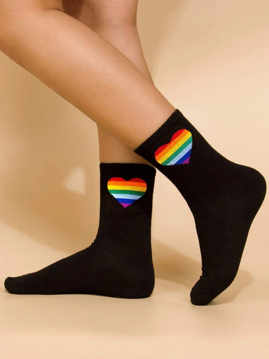 Black Rainbow Heart Ankle Socks
