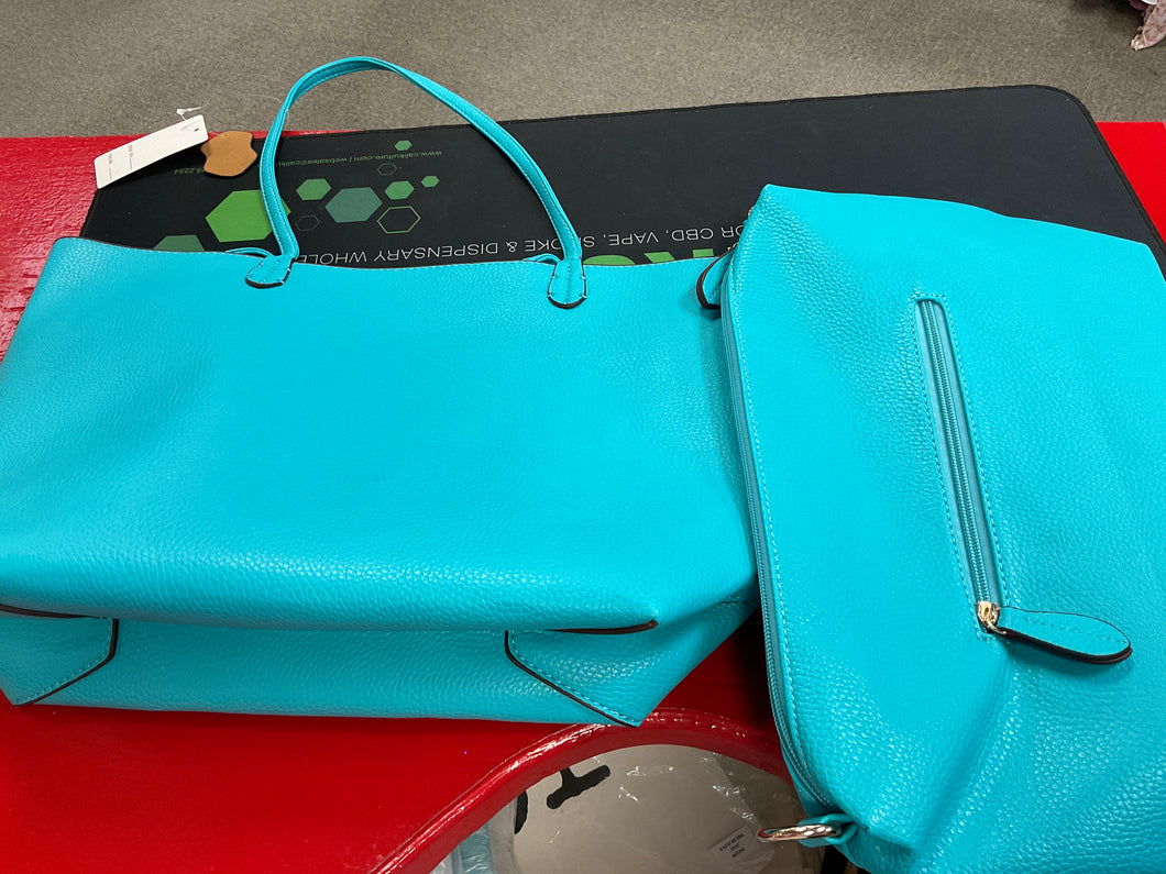 Coral blue tote includes handbag With detachable string