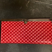 Load image into Gallery viewer, Red/pink scales wallet - top clasp open
