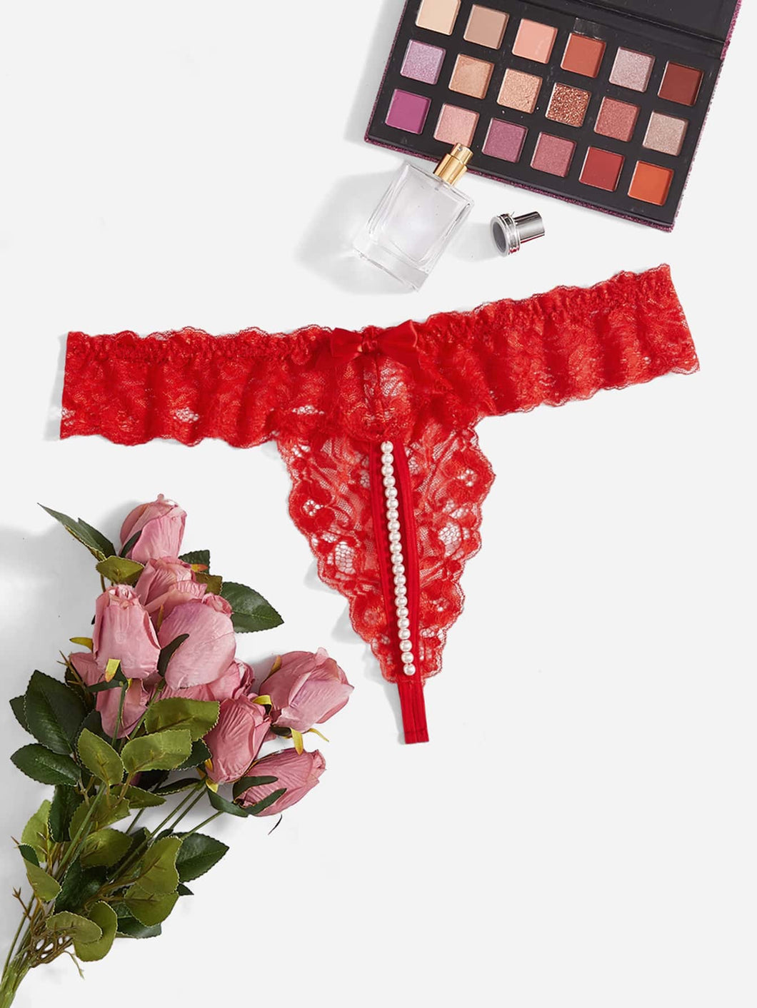 Plus Floral Lace Bow Pearl Detail Thong